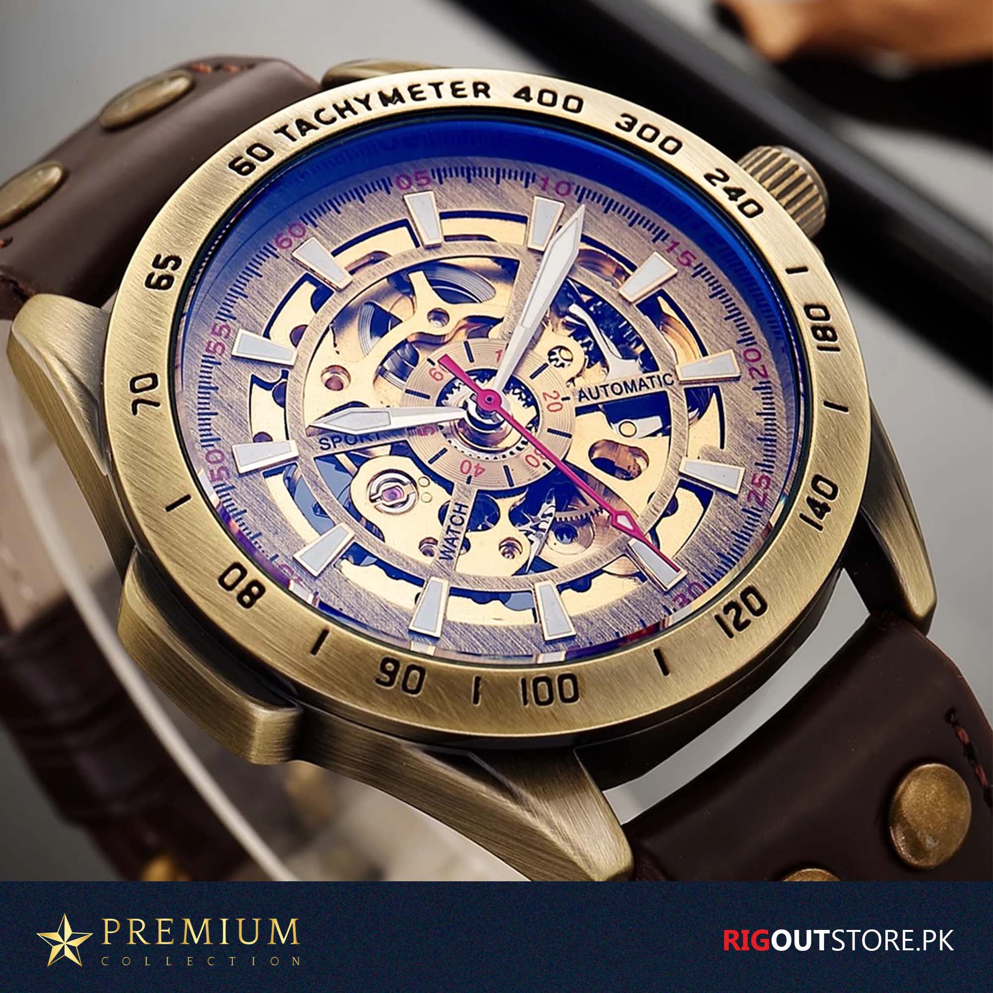 Tourbillion YACTH - Automatic Skeleton Watch with Brown Strap